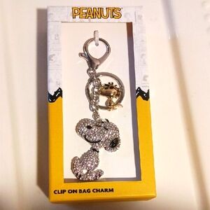 Sparkling Peanuts Snoopy & Woodstock Clip-On Charm with Silver and Gold